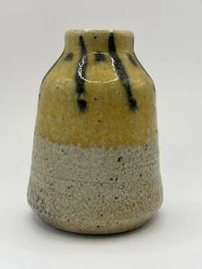 Art Pottery Speckled Drip Glaze Beige Yellow Cobalt Blue Drip Vase - Picture 1 of 5