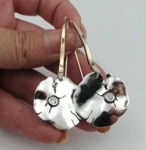 Earrings Zircon 9k Yellow Gold 925 Sterling Silver Long Hadar Designers (MS 942) - Picture 1 of 7