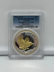 2024 Australia GILT PROOF HIGH RELIEF 2oz Silver Kookaburra $2 Coin PCGS PR70 - Picture 1 of 2