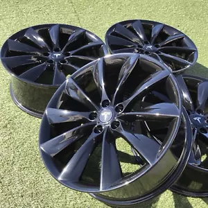 21 TESLA MODEL S RIMS OEM FACTORY SET WHEELS 600586800D BLACK 101733700A - Foto 1 di 24