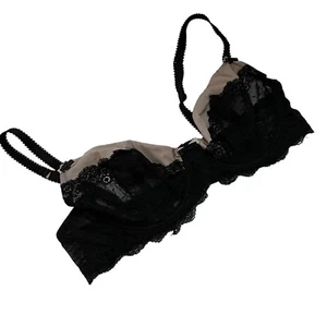 Felina Bra Women's 38D Black Lace Beige Unlined SheerDemi Cup Underwire F5089 - Picture 1 of 4