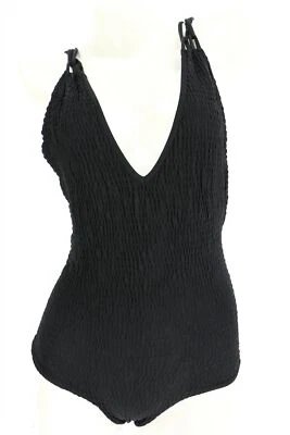 Traje de baño de una pieza con cuello en V negro liso talla mediana Tori Praver 242541 para mujer Foto 1 de 2