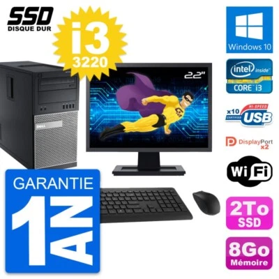 PC tour DELL 9010 Pantalla 22" Intel Core i3-3220 RAM 8Go GB 2To Windows 10 Wifi - Imagen 1 de 4