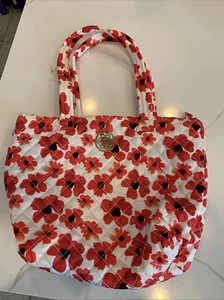Nanette Lepore Red Poppy Floral Tote Gold Logo NWOT - Picture 1 of 11