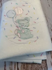 Vintage Quiltex Baby Blanket Teddy Bear W/ Balloons White Acrylic Pastel Colors - Picture 1 of 12