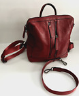 S-ZONE Women's Backpack Red CowhideLeather Detachable Strap Handbag/Shoulder Bag