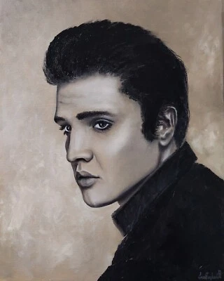 Pintura a óleo original sobre tela de Elvis Presley. Elvis King Of Rock and Roll Art - Imagem 1 de 4