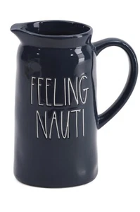 Rae Dunn FEELING NAUTI Grande brocca ceramica blu navy decorazione spiaggia ceramica - Foto 1 di 1
