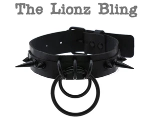 Punk Rock Emo Goth Black Leather Choker with Spikes & O-Ring Necklace - Picture 1 of 10