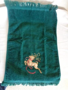 Christmas Green Hand Towel Decorated with Reindeer (#6248) - Picture 1 of 4