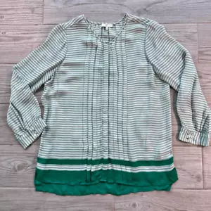 Joie Womens Green Striped Silk Pintuck Pleated Long Sleeve Blouse Size Small - Picture 1 of 9
