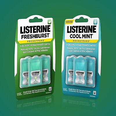 Listerine Fresh Burst/Cool Mint Pocketpaks Breath Strips, 3 X 24-Strip Pack  • 12.36€