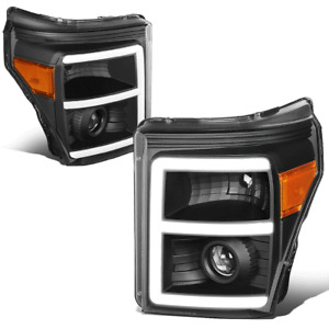Fit 11-16 Ford F250 F350 Super Duty 3D LED DRL Projector Headlight Black/Amber
