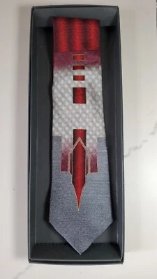 Gravata masculina Rafael malha 100% seda novidade gola abstrata vermelha cinza multi 3 3/4" x 58" - Imagem 1 de 4