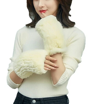 Зимняя меховая перчатка настоящий рекс кроличий мех рукавица двусторонняя плотная тканая высокая эластичность - Изображение 1 из 4