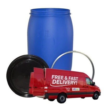 Storage Barrel Drum 220 Litre Storage Shipping Containers Blue Waterproof  & Lid - Image 1 of 4