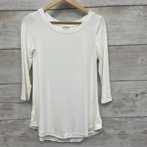 Pure+Good Anthropologie Ivory ribbed 3/4 sleeve knit top rayon tunic shirt Small - Picture 1 of 10