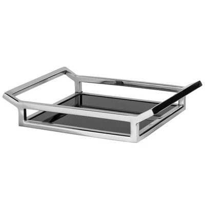 Fink Serviertablett 36x30 cm groß rechteckig Edelstahl-Tablett Schwarzglas-Boden - Bild 1 von 3