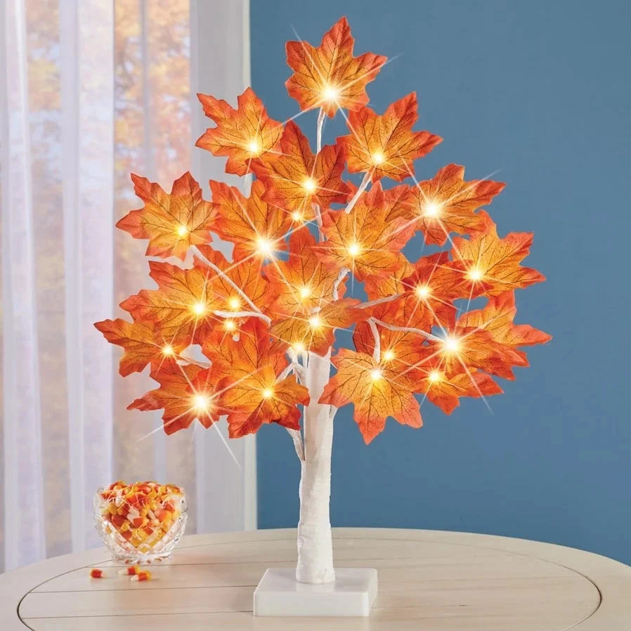LED Lighted Autumn Canadian Maple Tree Thanksgiving Tabletop Centerpiece - Image 1 of 1