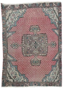 Semi-Antique Handmade Oriental Rug 1'9X2'5 ft Muted Red Floral Distressed Carpet - Picture 1 of 13