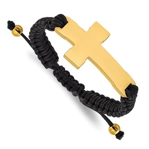 Chisel Stainless Steel Polished Yellow IP-plated Cross Black Nylon 7.5 inch t... - Picture 1 of 4