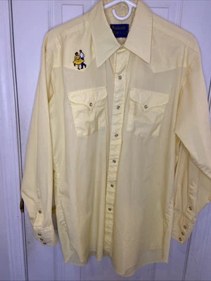 Vintage Panhandle Slim 16.5X34 Shirt Mens Yellow Western Pearl Snap Square Dance - Image 1 of 4