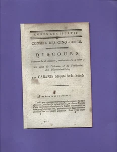 1798 REVOLUTION DISCOURS CABANIS ADRESSE ET OFFRANDE DES IRLANDAIS UNIS - Imagen 1 de 1