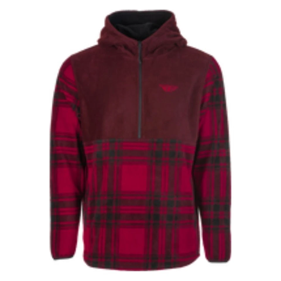 Fly Racing Half Zip Pullover Mens Hoodie-Red/Plaid-Medium - Image 1 of 1