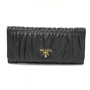 PRADA 1M1132 Logo Gather Two fold Long Wallet Leather Black - Picture 1 of 16