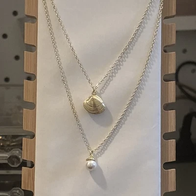 14k Gold Plated Double Strand Shell Locket And Real Pearl Necklace  - Image 1 of 4