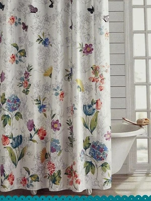 The Pioneer Woman Blooming Bouquet Fabric Shower Curtain with Butterfly Accents
