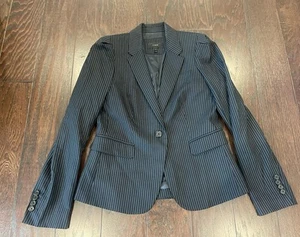 J Crew Blazer Women Size 6 Black pin Striped Wool Blend Preppy Academia - Picture 1 of 7