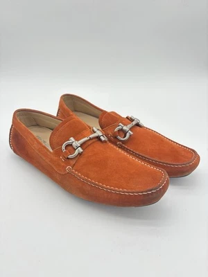 Salvatore Ferragamo Parigi Driving Shoes Orange Suede Bit Loafers Size 10.5 - Image 1 of 4