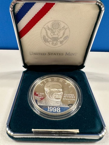 1998-S PROOF BLACK REVOLUTIONARY WAR PATRIOTS COMMEMORATIVE SILVER DOLLAR COIN Cover