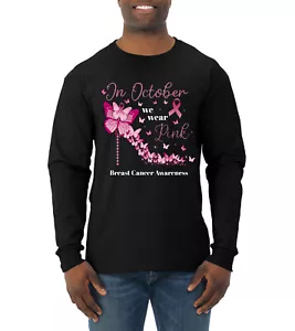 In October We Wear Herren-Langarmshirt mit rosa Diamantabsatz Awareness - Bild 1 von 8