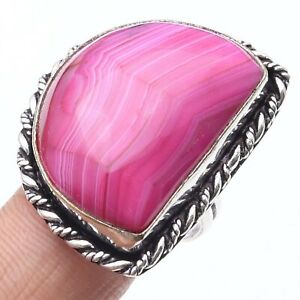 Pink Lace Onyx Silver Plated Ring US 7.5 Gift For Her Gemstone Jewelry W388