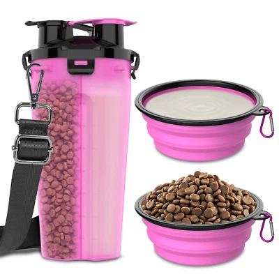 Dog Travel Water Bottle Dispenser with Portable Collapsible Dog Food Water Bowls - Image 1 of 4