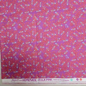 1 YARD Tula Pink Cotton Pins & Needles NIGHT TURQUOISE ON RED/PURPLE OOP - Picture 1 of 1