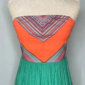 Jodi Kristopher Mini Dress 5 Orange Mint Green Strapless Zipper Back Lined - Picture 1 of 5