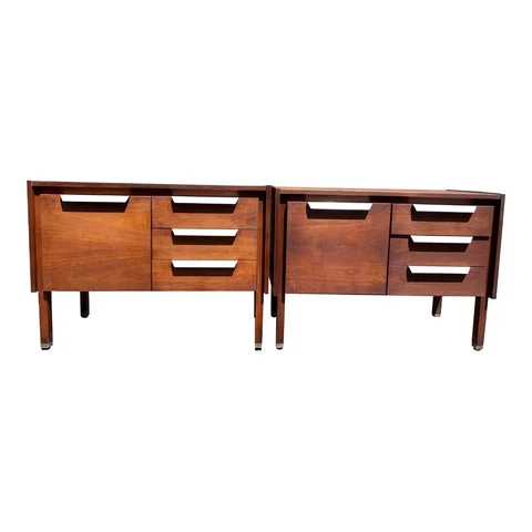 Vintage 1960s Brown Antique Solid Walnut with steel Pulls Modern Cabinets - Pair Cover