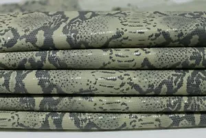 GREY PYTHON SNAKE print shiny Italian Lambskin leather 3 skins 18sqf 0.7mm A8854 - Picture 1 of 8