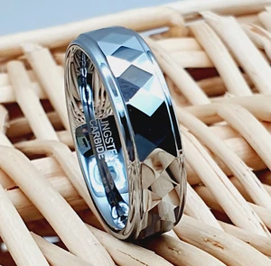 6mm Band Multi Faceted Tungsten Wedding Ring For Men's Women's Anniversary Ring - Picture 1 of 6