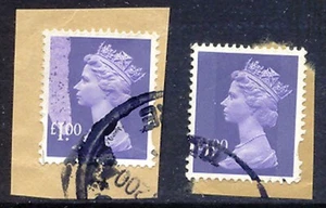 GB 1995 Machin 1 libra británica violeta azulado, VFU en pieza, gran variedad - Imagen 1 de 2