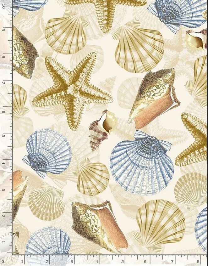 Beach Seashell Fabric By The Yard Starfish Shell Cotton Timeless Treasures C8392 - Image 1 of 1