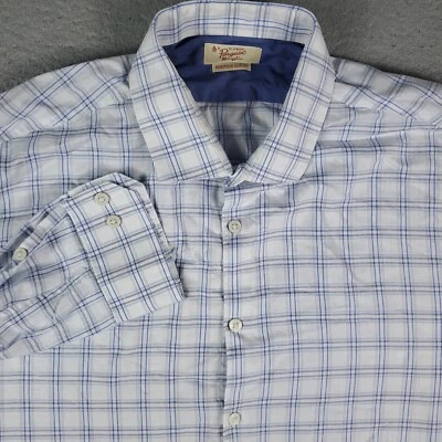 Penguin Shirt Mens Size 17.5 Blue Plaid Dress Button Up Long Sleeve - Image 1 of 4
