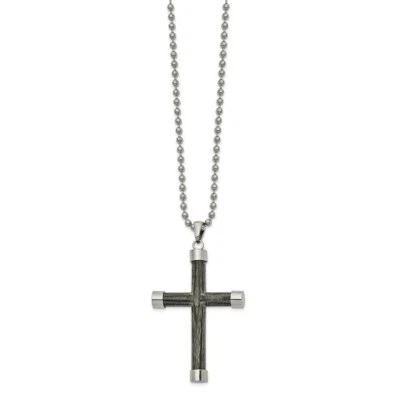 Stainless Steel Polished with Gray Wood Inlay Cross 24in Necklace - Image 1 of 2