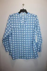 CALVIN KLEIN WOMENS BUTTTON-FRONT BLOUSE LIGHT CREPE GEOMETRIC LGHT BLUE SIZE 1X - Picture 1 of 8