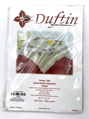 Duftin Embroidery Design Spring Basket Linen Tablecloth Craft 31.5”x 31.5” - Image 1 of 4