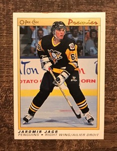 1990-91 O-Pee-Chee Premier Jaromir Jagr RC #50  Pittsburgh Penguins Stain On Top