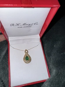 NIB 14K Gold, Emerald & Diamond Pendant Necklace - Picture 1 of 9